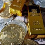 gold bars and crypto coins